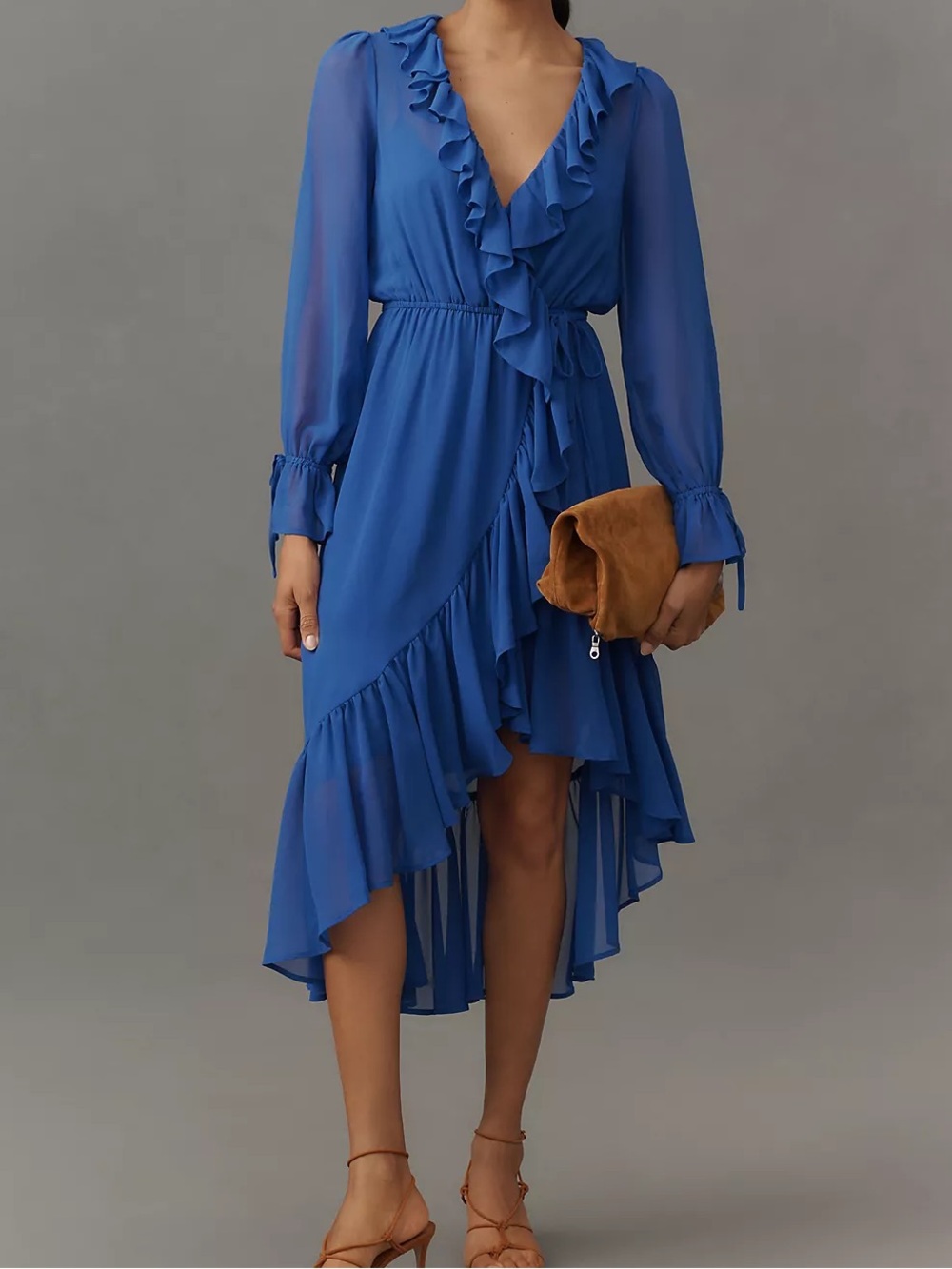 Anthropologie Long-Sleeve Ruffled Asymmetric Midi Dress
